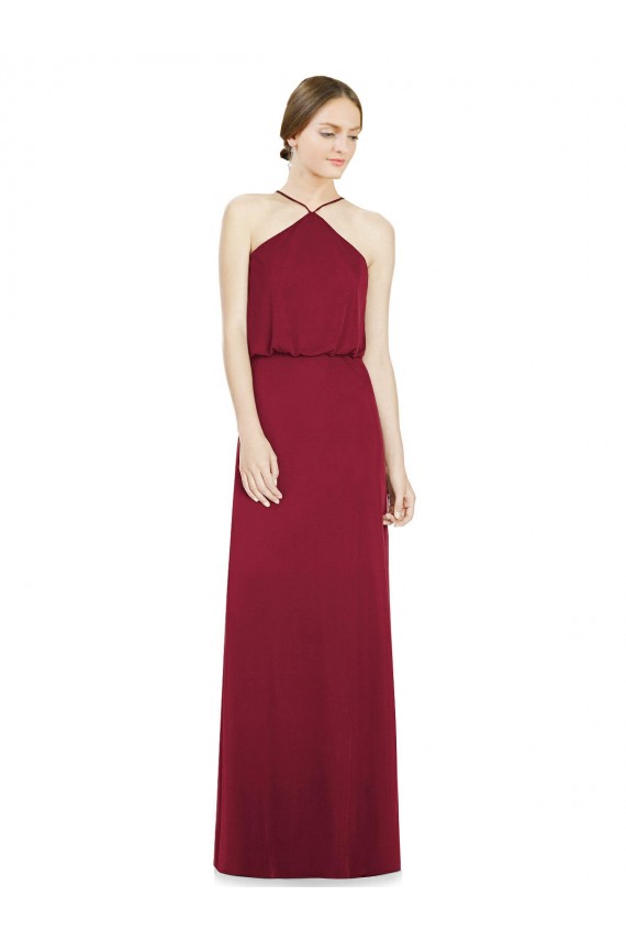 Sleeveless Burgundy Open Back A-Line Halter Neck Bridesmaid Dress Maidstone