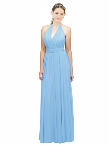 Sleeveless Periwinkle Open Back A-Line Halter Neck Bridesmaid Dress Maidstone