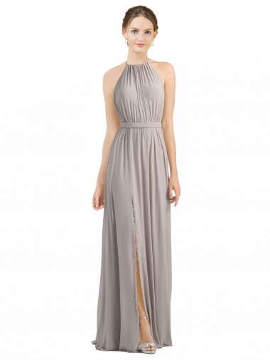 Sleeveless Oyster Silver Open Back A-Line Halter Neck Bridesmaid Dress Maidstone