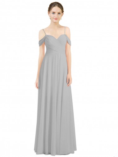 Sleeveless Silver Low Back A-Line Off the Shoulder Bridesmaid Dress Maidstone