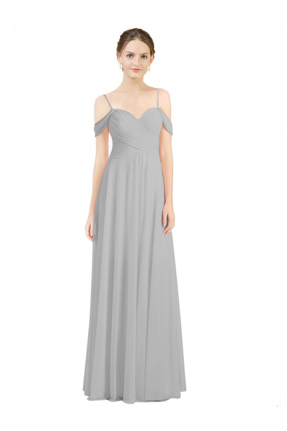 Sleeveless Silver Low Back A-Line Off the Shoulder Bridesmaid Dress Maidstone