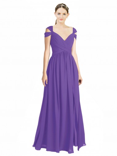 Cap Sleeves Purple Open Back A-Line Off the Shoulder Bridesmaid Dress Maidstone