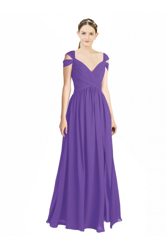 Cap Sleeves Purple Open Back A-Line Off the Shoulder Bridesmaid Dress Maidstone