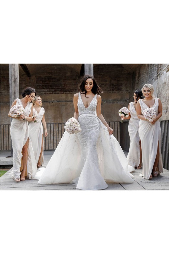 Sleeveless Champagne Low Back A-Line V-Neck Bridesmaid Dress Maidstone