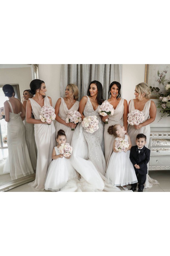 Sleeveless Champagne Low Back A-Line V-Neck Bridesmaid Dress Maidstone