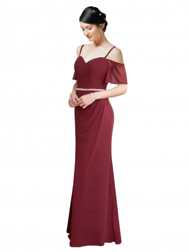 Cold Shoulder Burgundy Low Back A-Line Spaghetti Straps Bridesmaid Dress Maidstone