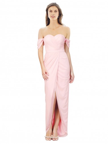 Sleeveless Pink A-Line Soft Chiffon Off the Shoulder High Low Bridesmaid Dress Maidstone