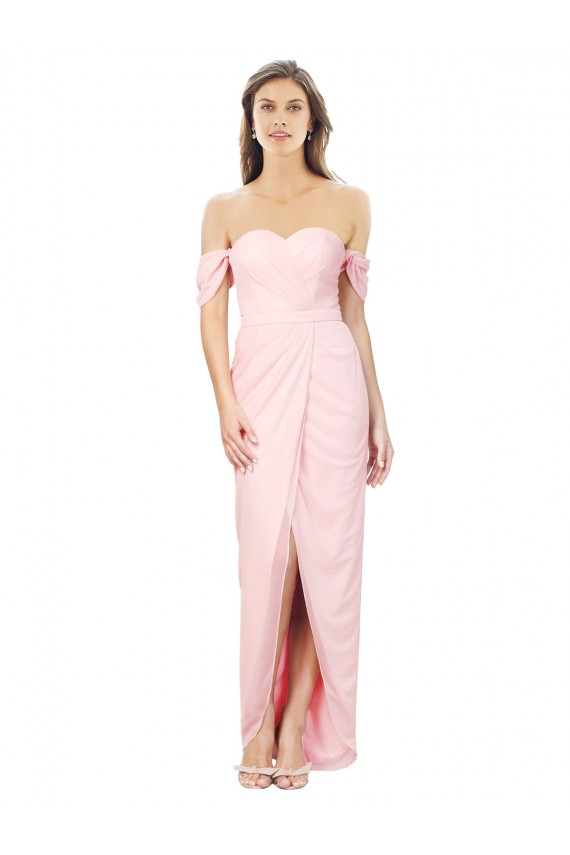 Sleeveless Pink A-Line Soft Chiffon Off the Shoulder High Low Bridesmaid Dress Maidstone