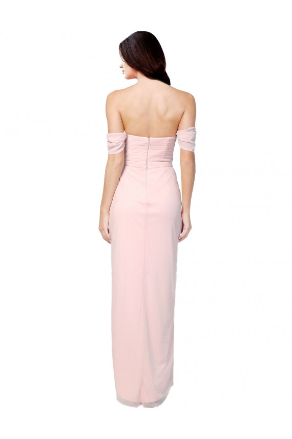 Sleeveless Pink A-Line Soft Chiffon Off the Shoulder High Low Bridesmaid Dress Maidstone