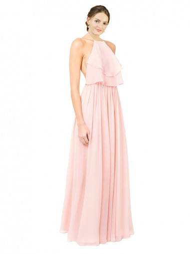 Sleeveless Pink Open Back A-Line Halter Neck Formal Dress / Bridesmaid Dress Maidstone