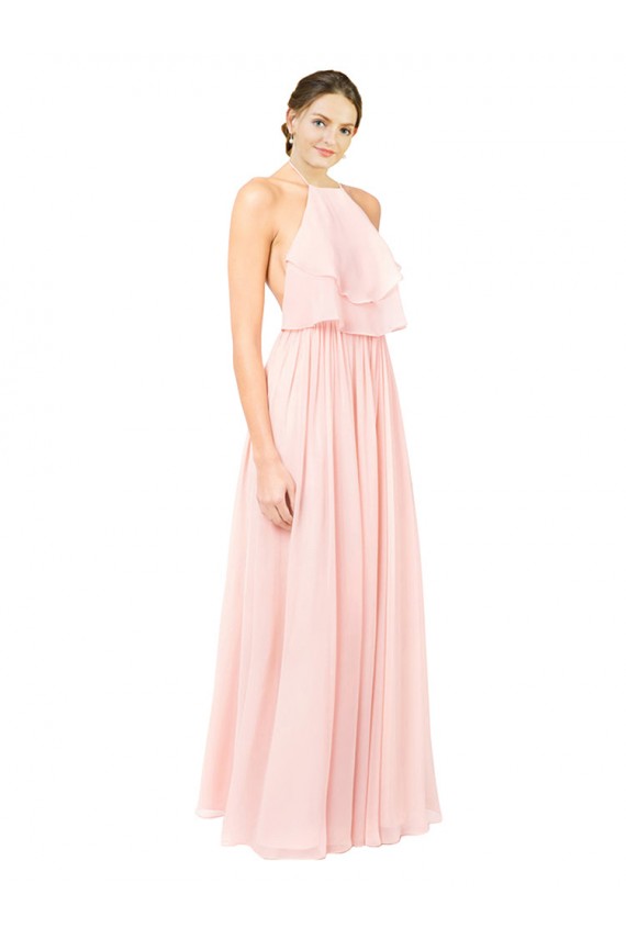 Sleeveless Pink Open Back A-Line Halter Neck Formal Dress / Bridesmaid Dress Maidstone