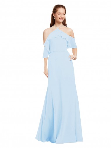 Cold Shoulder Light Sky Blue A-Line Halter Neck Formal Dress / Bridesmaid Dress Maidstone