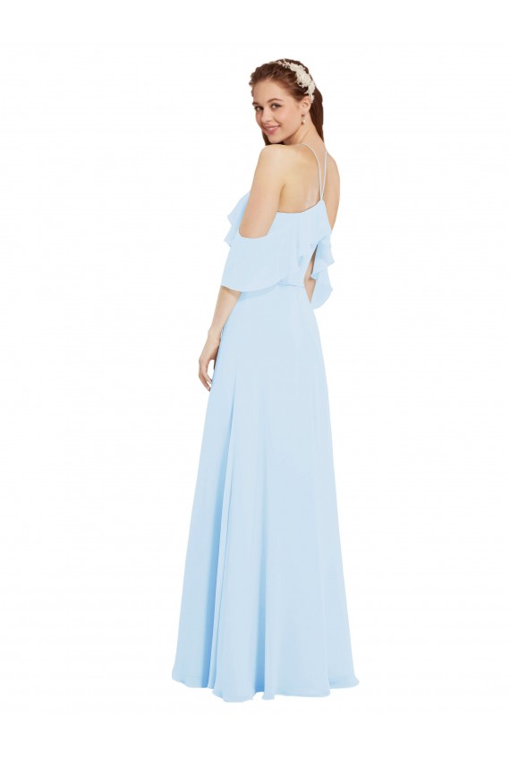 Cold Shoulder Light Sky Blue A-Line Halter Neck Formal Dress / Bridesmaid Dress Maidstone