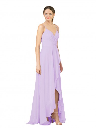 Sleeveless Lilac Open Back Sheath V-Neck High Low Bridesmaid Dress Maidstone
