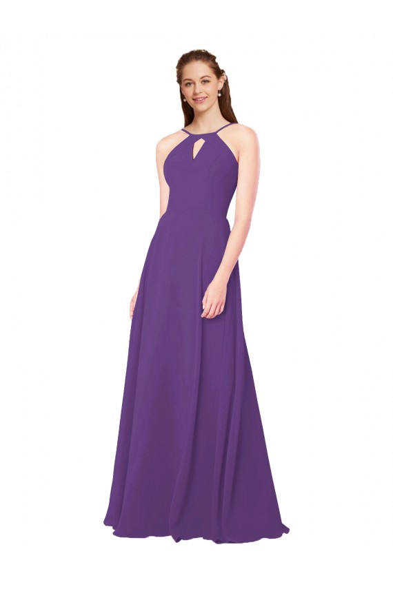 Sleeveless Plum Purple Sheath High Neck Bridesmaid Dress Maidstone