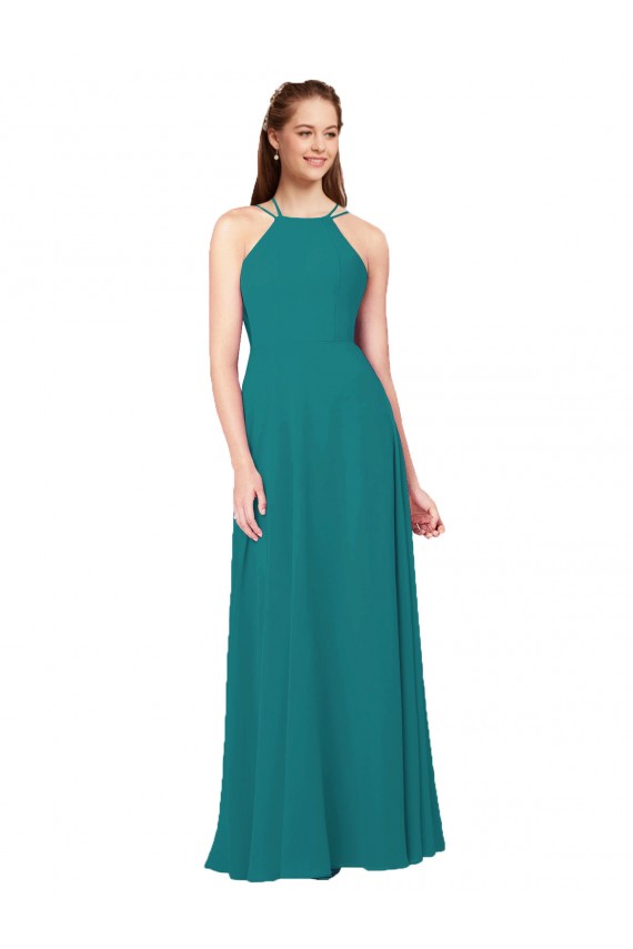 Sleeveless Hunter Criss Cross Back Sheath High Neck Bridesmaid Dress Maidstone