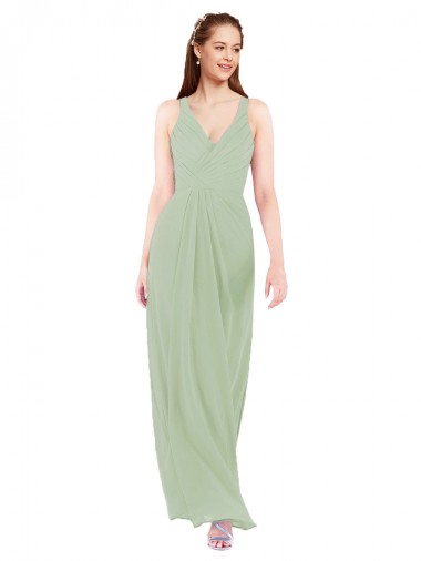 Sleeveless Smoke Green Keyhole Back Sheath V-Neck Bridesmaid Dress Maidstone
