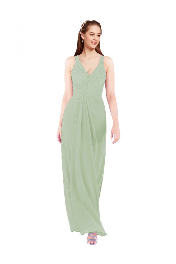 Sleeveless Smoke Green Keyhole Back Sheath V-Neck Bridesmaid Dress Maidstone