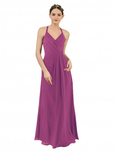 Sleeveless Wild Berry Keyhole Back Sheath V-Neck Bridesmaid Dress Maidstone