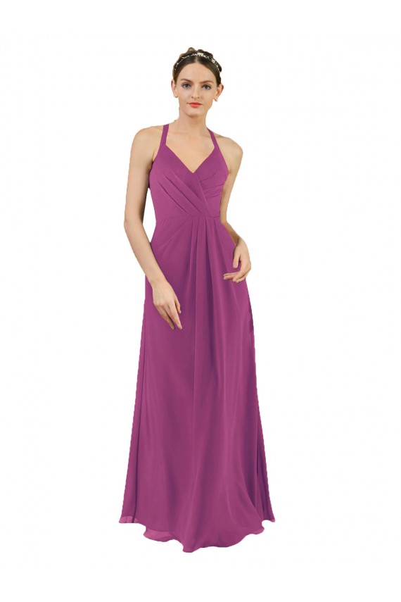Sleeveless Wild Berry Keyhole Back Sheath V-Neck Bridesmaid Dress Maidstone