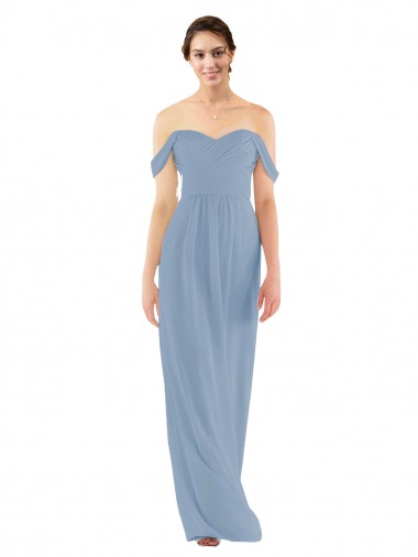 Sleeveless Dusty Blue Sheath Off the Shoulder Bridesmaid Dress Maidstone