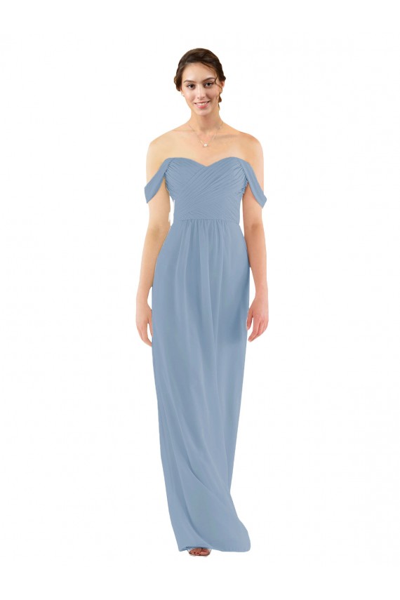 Sleeveless Dusty Blue Sheath Off the Shoulder Bridesmaid Dress Maidstone