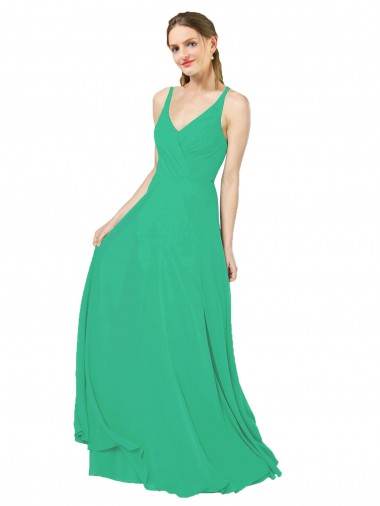 Sleeveless Emerald Green Criss Cross Back Sheath V-Neck Bridesmaid Dress Maidstone