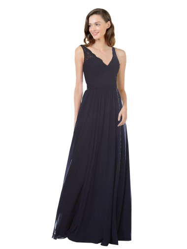 Sleeveless Dark Navy Keyhole Back A-Line V-Neck Bridesmaid Dress Maidstone