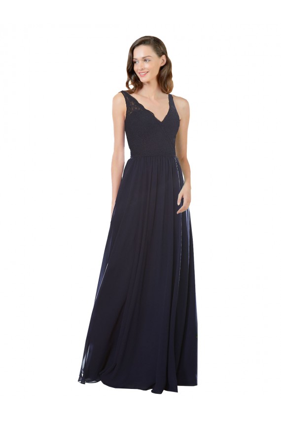 Sleeveless Dark Navy Keyhole Back A-Line V-Neck Bridesmaid Dress Maidstone