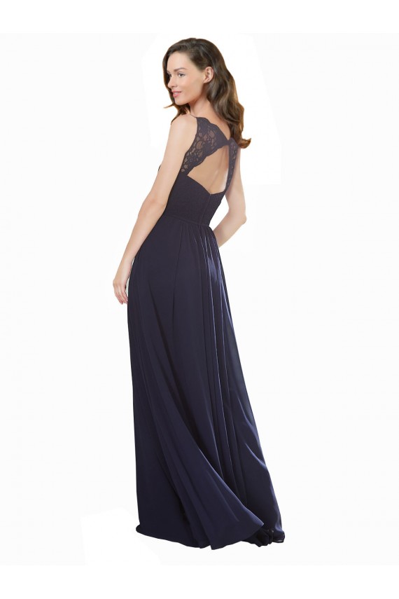 Sleeveless Dark Navy Keyhole Back A-Line V-Neck Bridesmaid Dress Maidstone