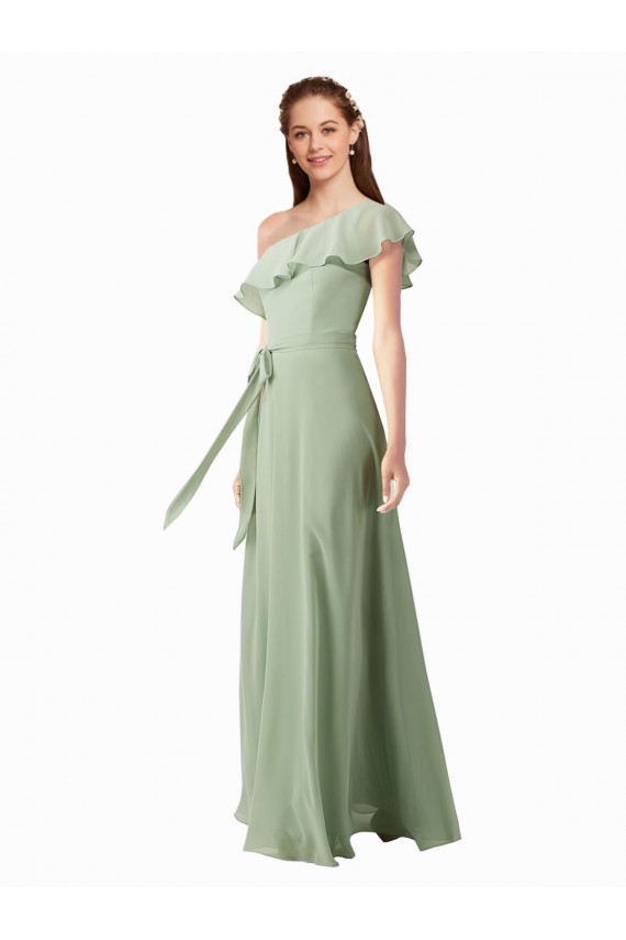 Flutter Sleeves Smoke Green A-Line One Shoulder Bridesmaid Dress Maidstone