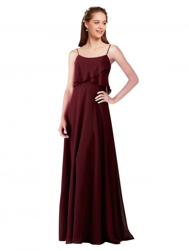 Sleeveless Burgundy Gold A-Line Spaghetti Straps Bridesmaid Gowns Maidstone