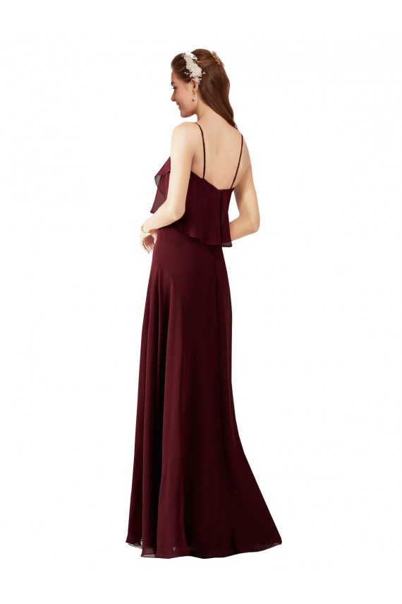 Sleeveless Burgundy Gold A-Line Spaghetti Straps Bridesmaid Gowns Maidstone