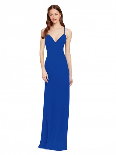 Sleeveless Royal Blue Keyhole Back A-Line Spaghetti Straps Bridesmaid Dress / Formal Dress Maidstone