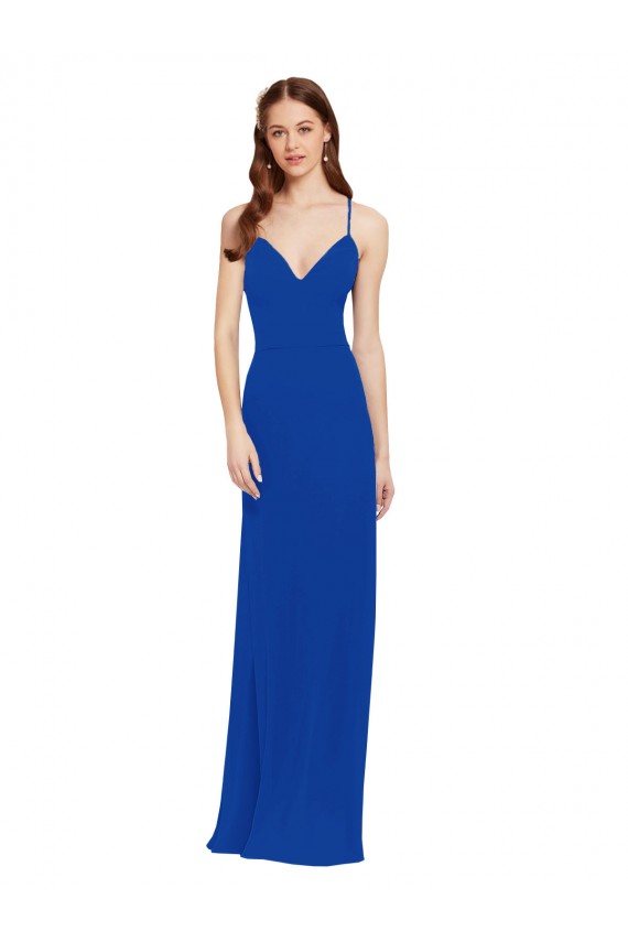 Sleeveless Royal Blue Keyhole Back A-Line Spaghetti Straps Bridesmaid Dress / Formal Dress Maidstone