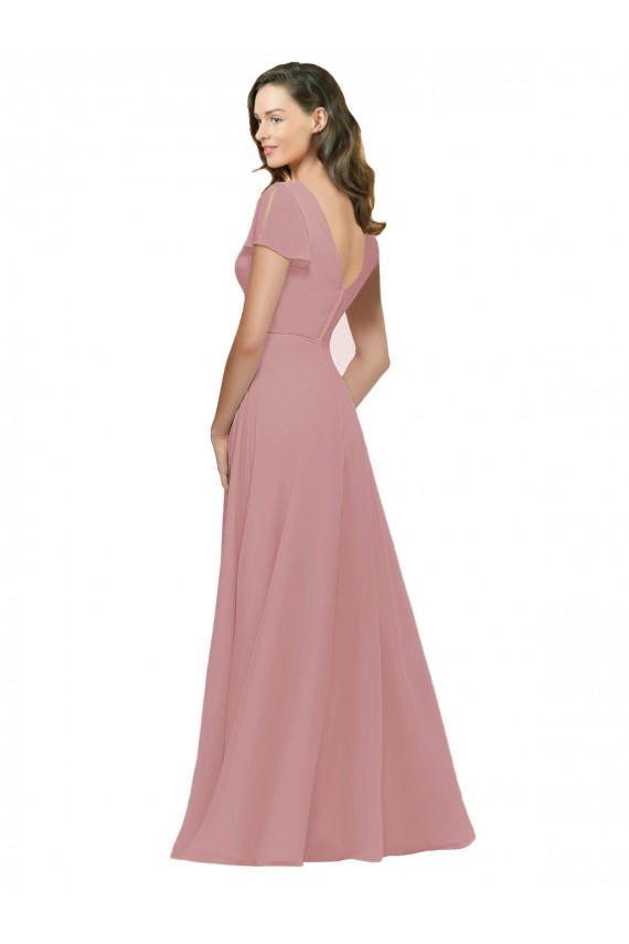 Flutter Sleeves Dusty Pink V-Back A-Line V-Neck Bridesmaid Dress / Evening Dress Maidstone