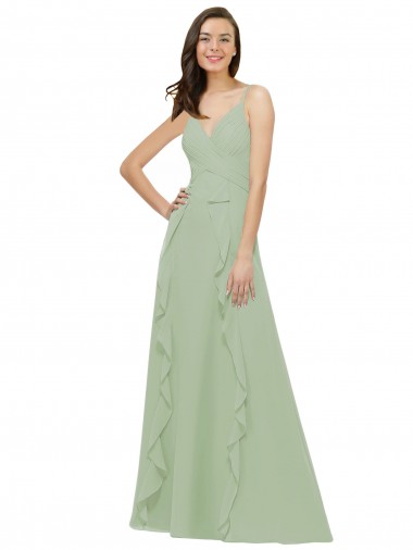 Sleeveless Smoke Green A-Line Spaghetti Straps Bridesmaid Dress Maidstone