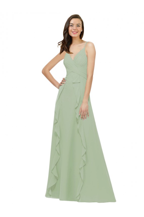 Sleeveless Smoke Green A-Line Spaghetti Straps Bridesmaid Dress Maidstone