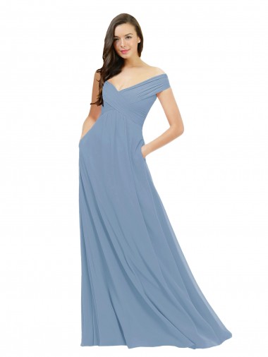 Sleeveless Dusty Blue A-Line Off the Shoulder Bridesmaid Dress / Evening Gowns Maidstone