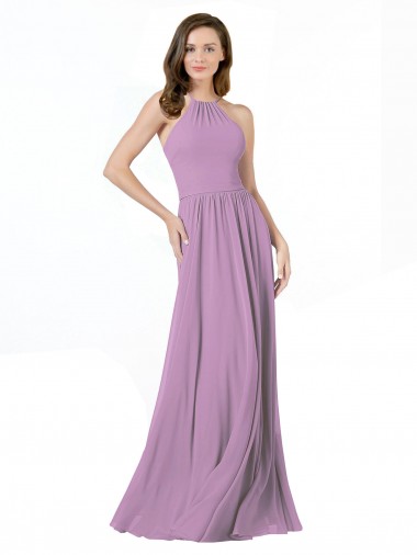 Sleeveless Dark Lavender A-Line Halter Neck Bridesmaid Dress Maidstone