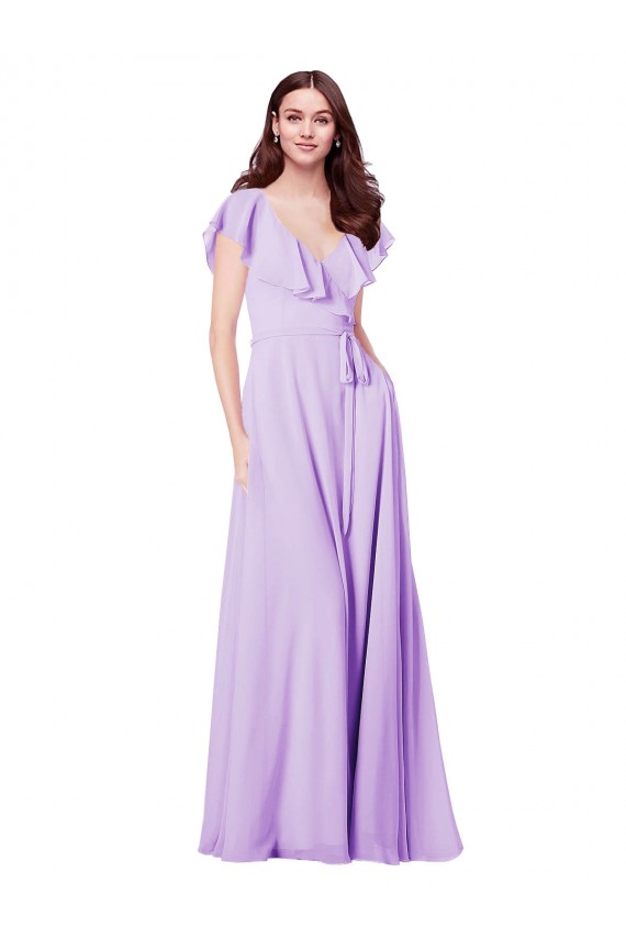 Cap Sleeves Lilac V-Back A-Line V-Neck Bridesmaid Dress / Formal Dress Maidstone