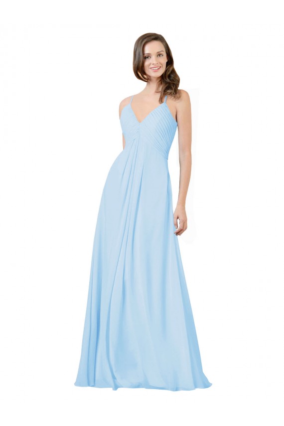 Sleeveless Light Sky Blue Keyhole Back A-Line Spaghetti Straps Formal Dress / Bridesmaid Dress Maidstone