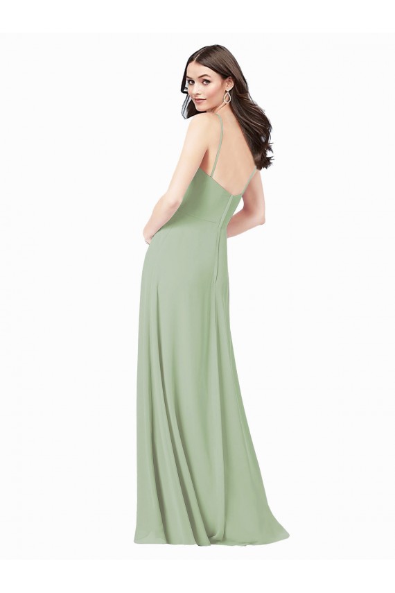 Sleeveless Smoke Green A-Line Soft Chiffon Spaghetti Straps Bridesmaid Dress Maidstone