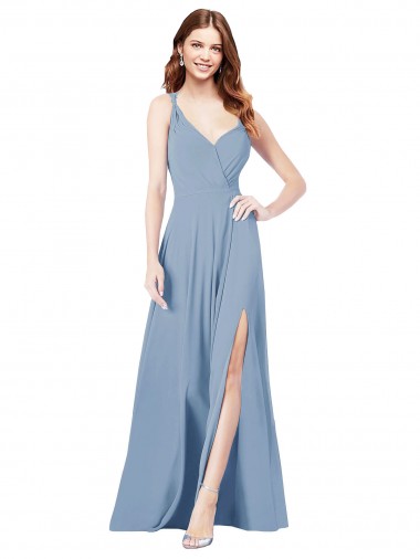 Sleeveless Dusty Blue Keyhole Back A-Line Spaghetti Straps Formal Dress / Bridesmaid Dress Maidstone