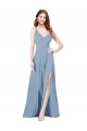 Sleeveless Dusty Blue Keyhole Back A-Line Spaghetti Straps Formal Dress / Bridesmaid Dress Maidstone