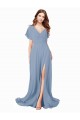 Cap Sleeves Dusty Blue A-Line V-Neck Black Tie Prom Dress / Bridesmaid Dress Maidstone