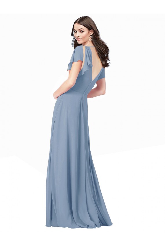 Cap Sleeves Dusty Blue A-Line V-Neck Black Tie Prom Dress / Bridesmaid Dress Maidstone