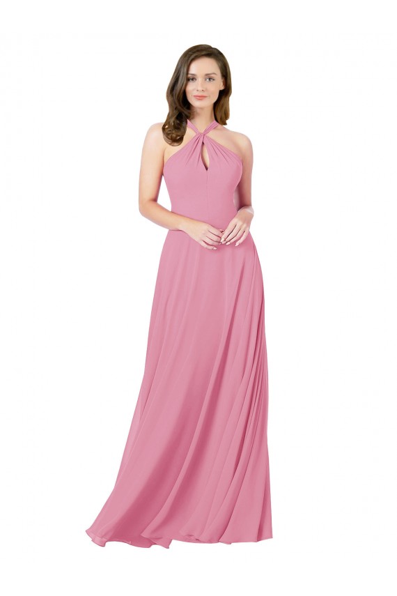 Sleeveless Skin Pink Keyhole Back A-Line Halter Neck Prom Dress / Bridesmaid Dress Maidstone