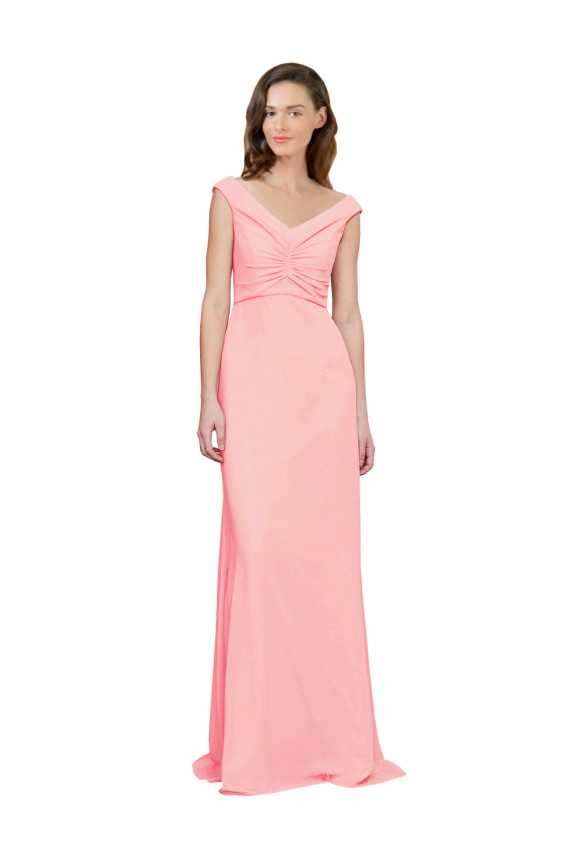 Sleeveless Salmon A-Line V-Neck Bridesmaid Dress Maidstone