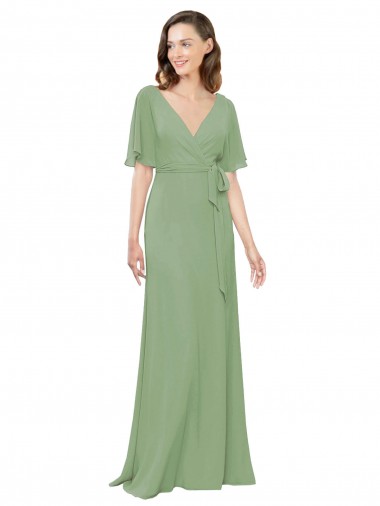 Short Flutter Sleeves Seagrass A-Line V-Neck Bridesmaid Dress Maidstone